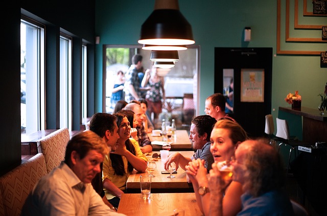 People talking at a table