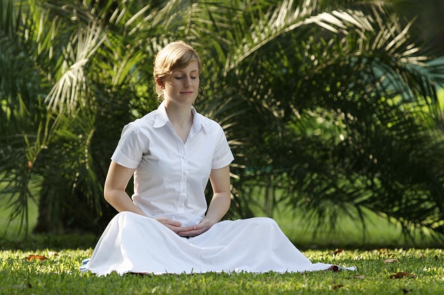 A lady meditating