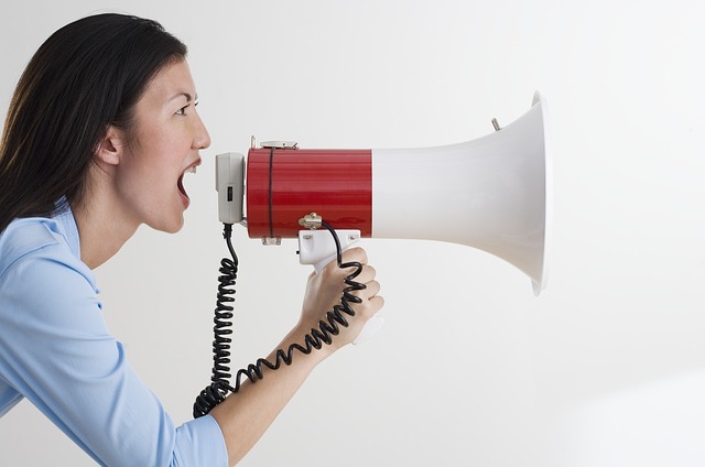 A woman with a megaphone