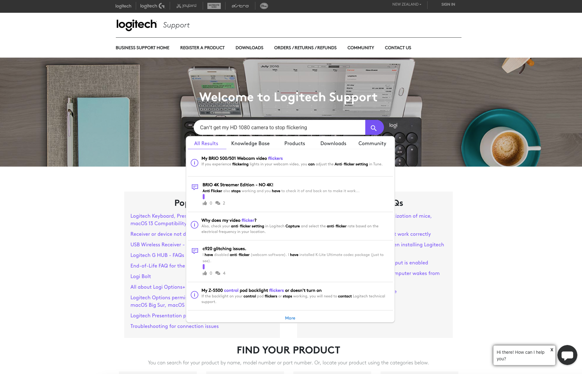 A screenshot of the Logitech Support Center