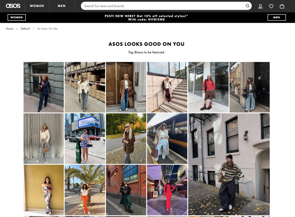 ASOS page featuring people off their clothes